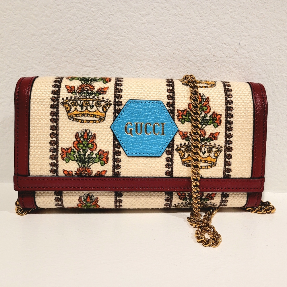 GUCCI 100 Centennial Music Is Mine Jacquard Leather Chain Wallet